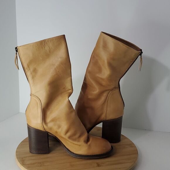 Free People Tan Elle Slouchy Leather Block Heel Boot Size 38 (7.5) - Picture 8 of 15